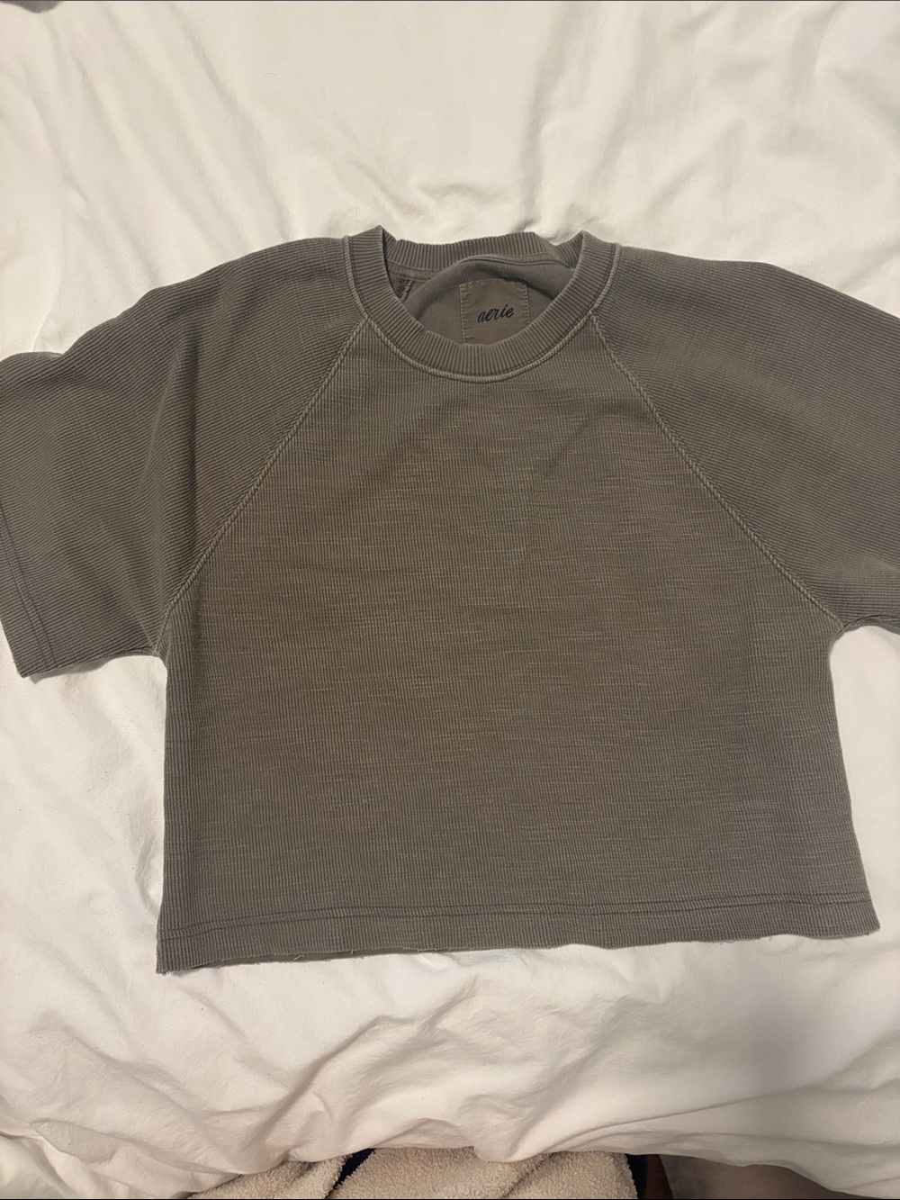 Aerie Cropped Waffle Knit Tee — Olive